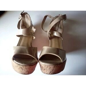 Material Girl Heels Cork Ankle Strap Nude Size 9.5 Pre Owned